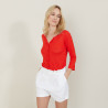 Cardigan à poches en lin flammé - Bao 7280 ecarlate - 52 Rouge