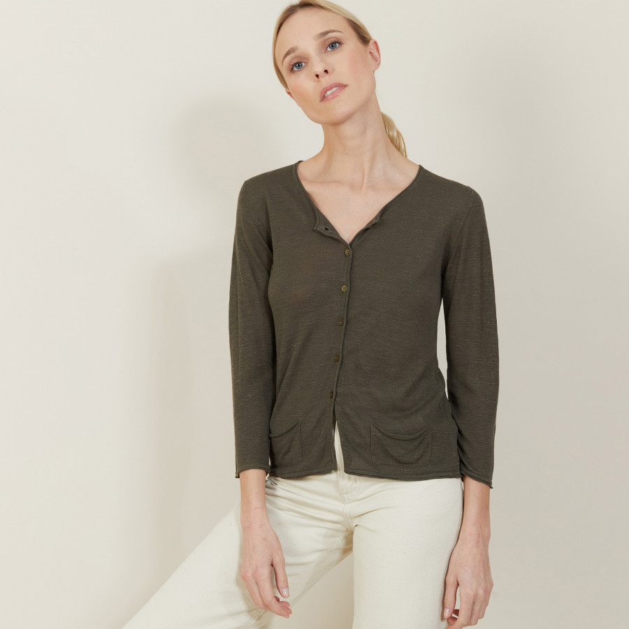 Cardigan à poches en lin flammé - Bao