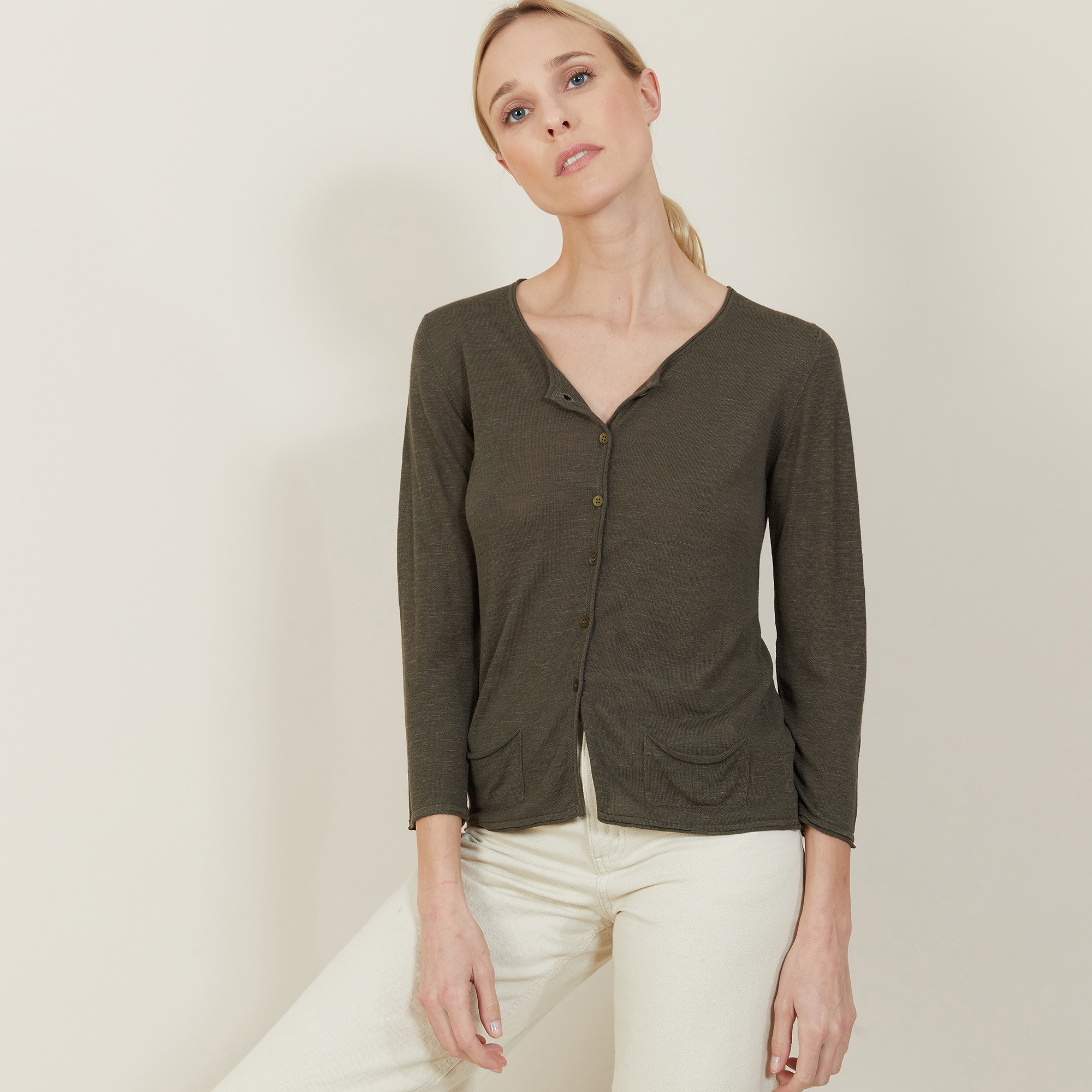 Slub linen cardigan with pockets - Bao