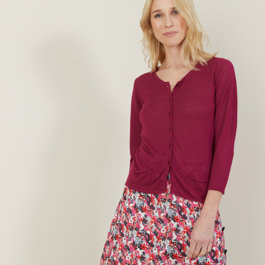 Slub linen cardigan with pockets - Bao