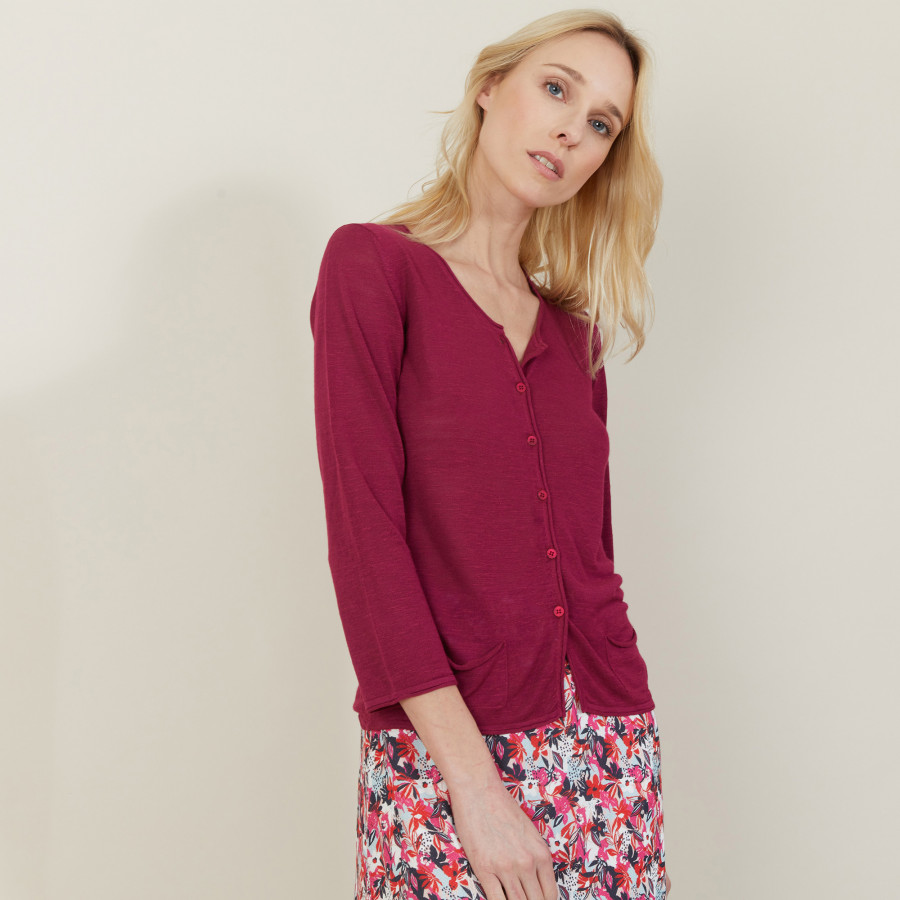 Slub linen cardigan with pockets - Bao