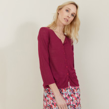 Cardigan à poches en lin flammé - Bao 7282 bordeaux - 51 Bordeaux