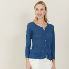 Cardigan à poches en lin flammé - Bao 7241 corsaire - 06 Bleu moyen