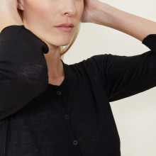 Cardigan à poches en lin flammé - Bao 7210 noir - 01 Noir