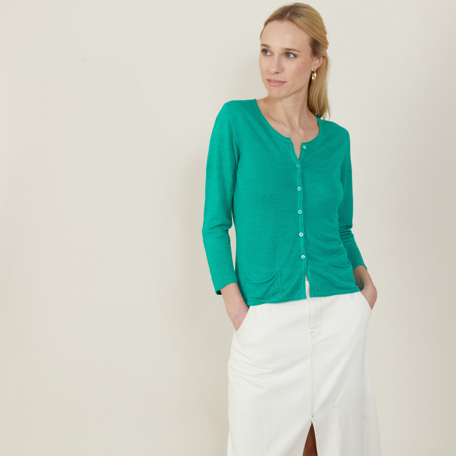 Cardigan à poches en lin flammé - Bao