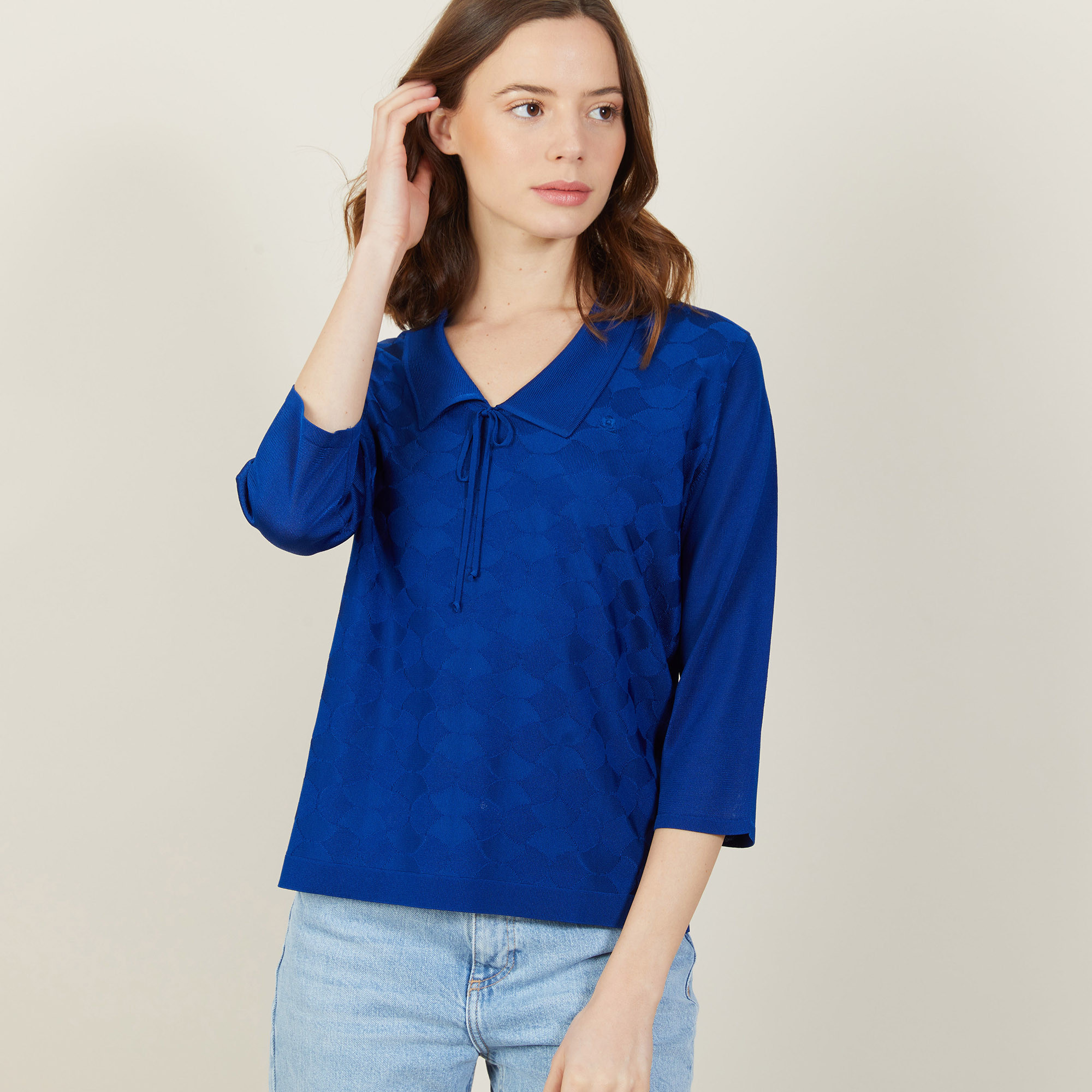 Polo à motif col noué en Fil Lumière - Amara 2745 nuit - 75 Bleu nuit