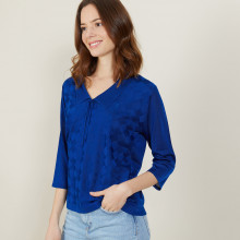 Polo à motif col noué en Fil Lumière - Amara 2745 nuit - 75 Bleu nuit