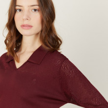 3/4 sleeve openwork polo shirt - Anaelle
