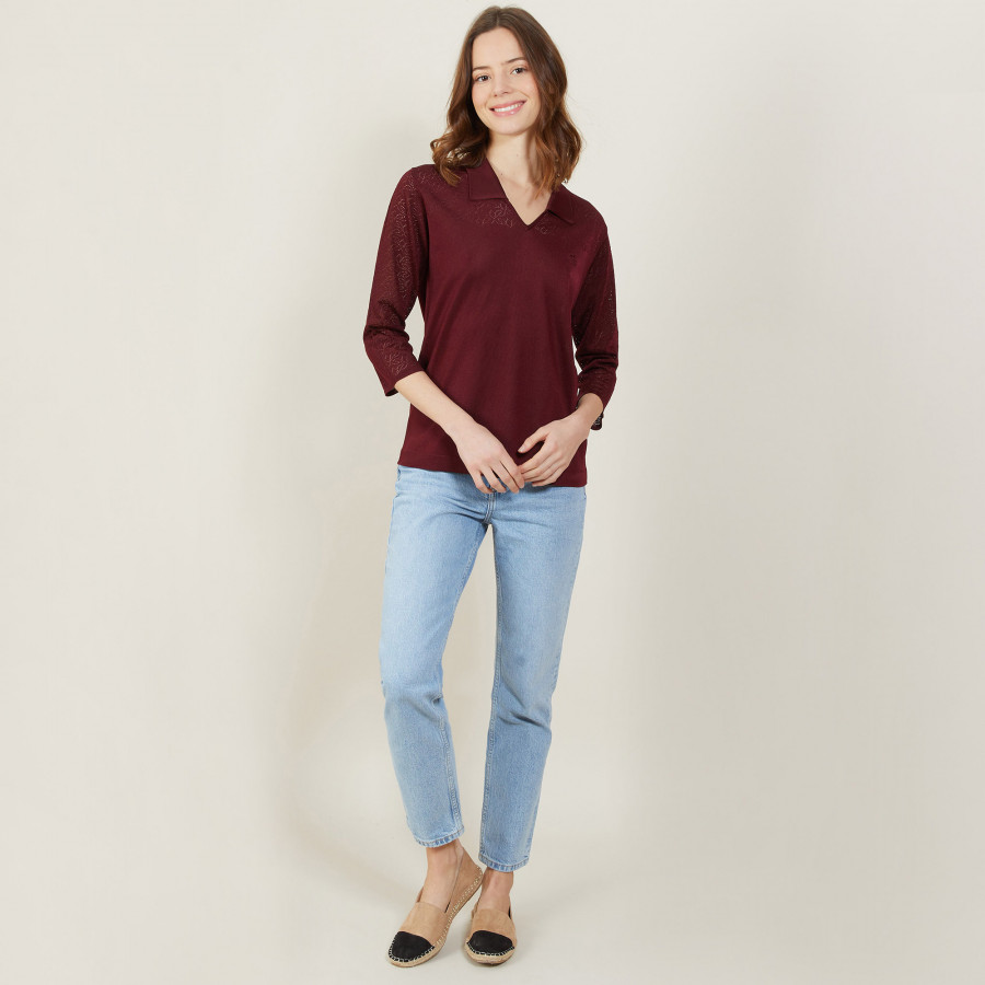 3/4 sleeve openwork polo shirt - Anaelle