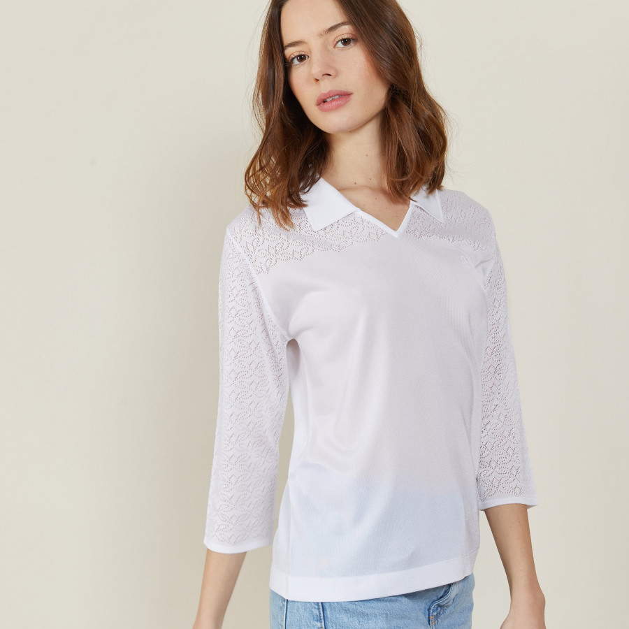 3/4 sleeve openwork polo shirt - Anaelle