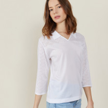3/4 sleeve openwork polo shirt - Anaelle
