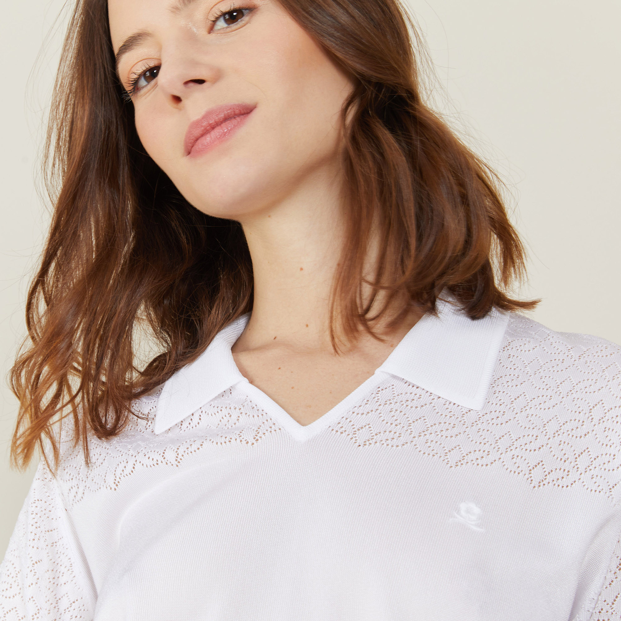 Polo ajouré manches 3/4 - Anaelle 0330 blanc - 02 Blanc