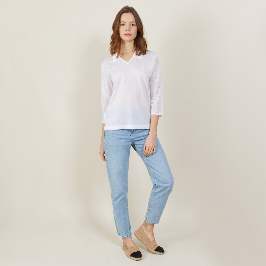 3/4 sleeve openwork polo shirt - Anaelle
