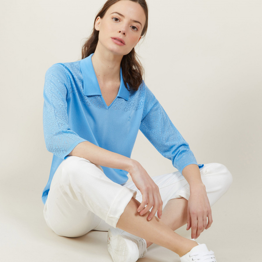 3/4 sleeve openwork polo shirt - Anaelle