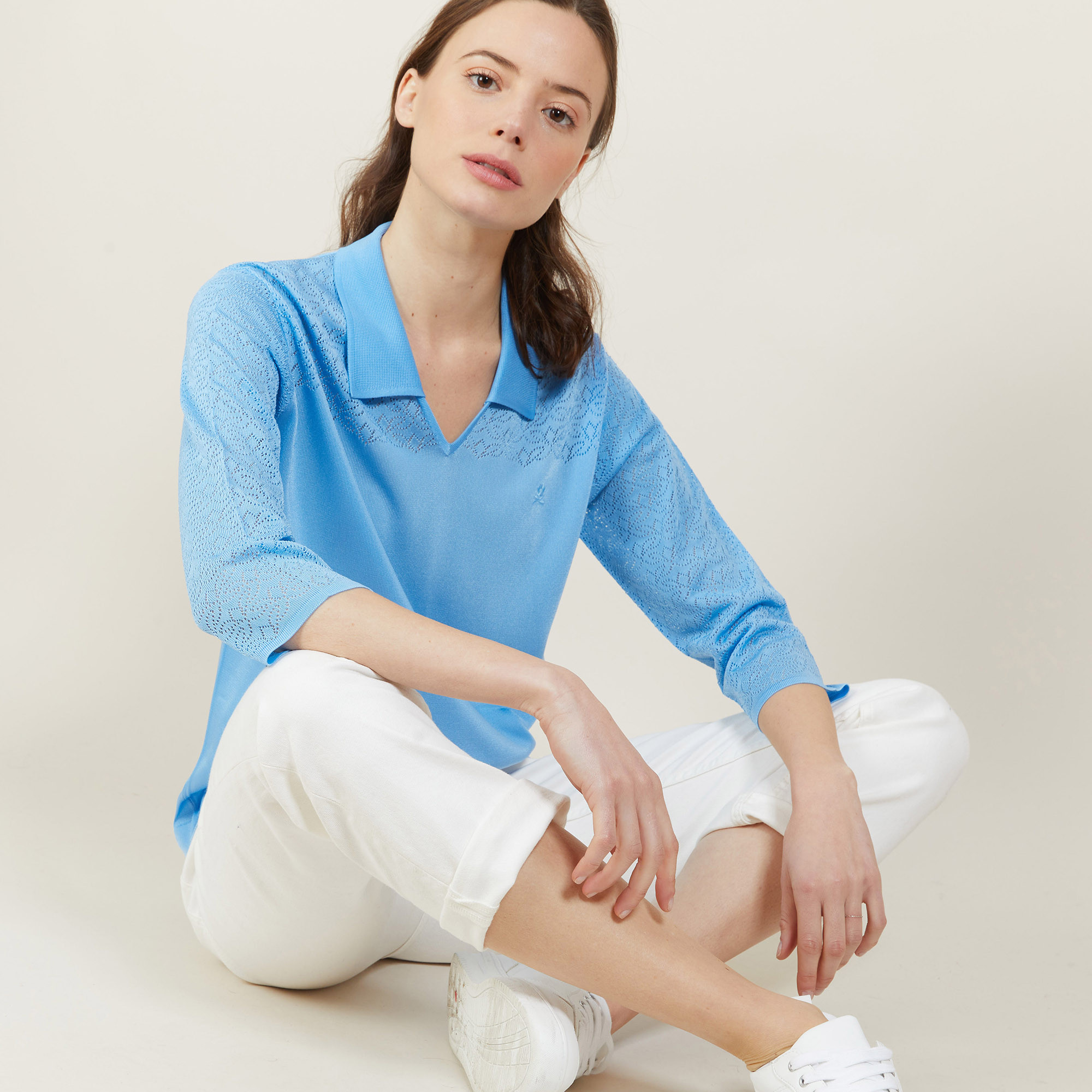 3/4 sleeve openwork polo shirt - Anaelle