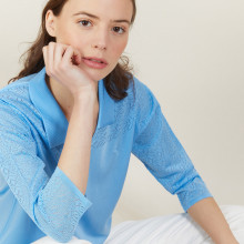 3/4 sleeve openwork polo shirt - Anaelle