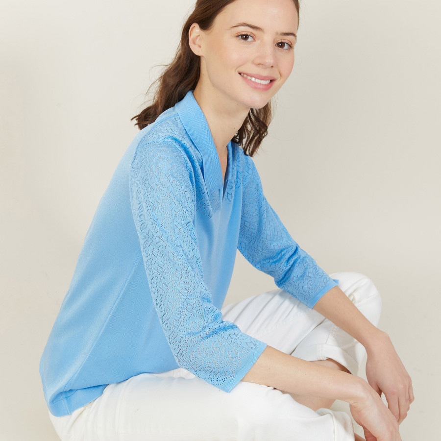 Camisa polo vazada com manga 3/4 - Anaelle