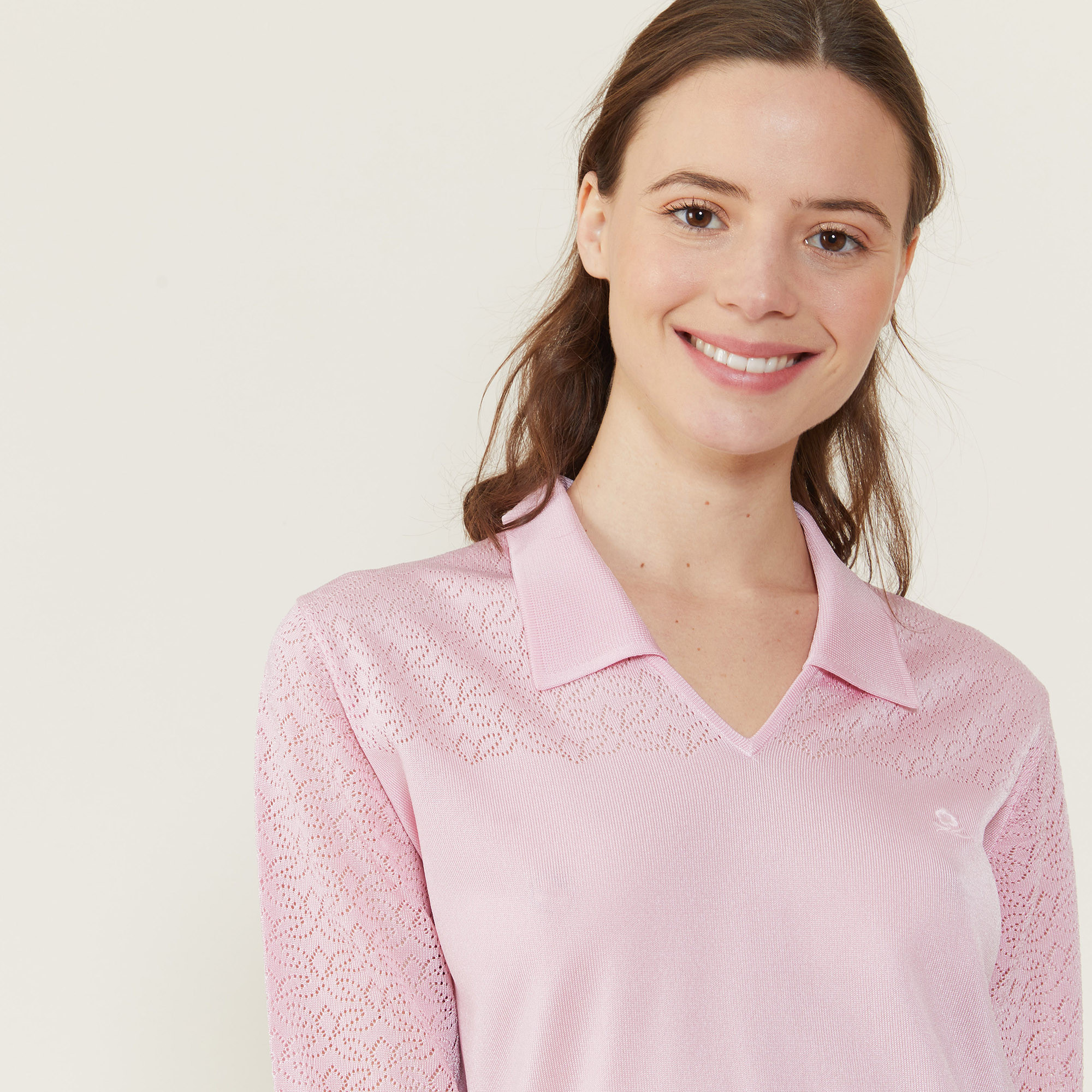 Polo ajouré manches 3/4 - Anaelle 2733 rose - 24 Rose clair