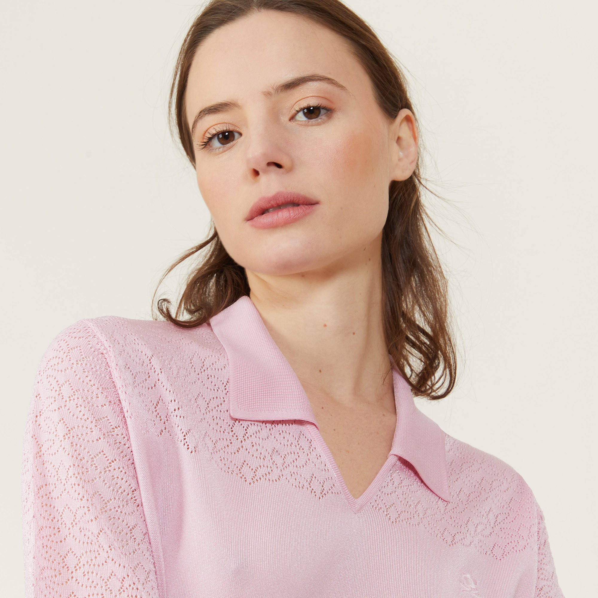 Polo ajouré manches 3/4 - Anaelle 2733 rose - 24 Rose clair