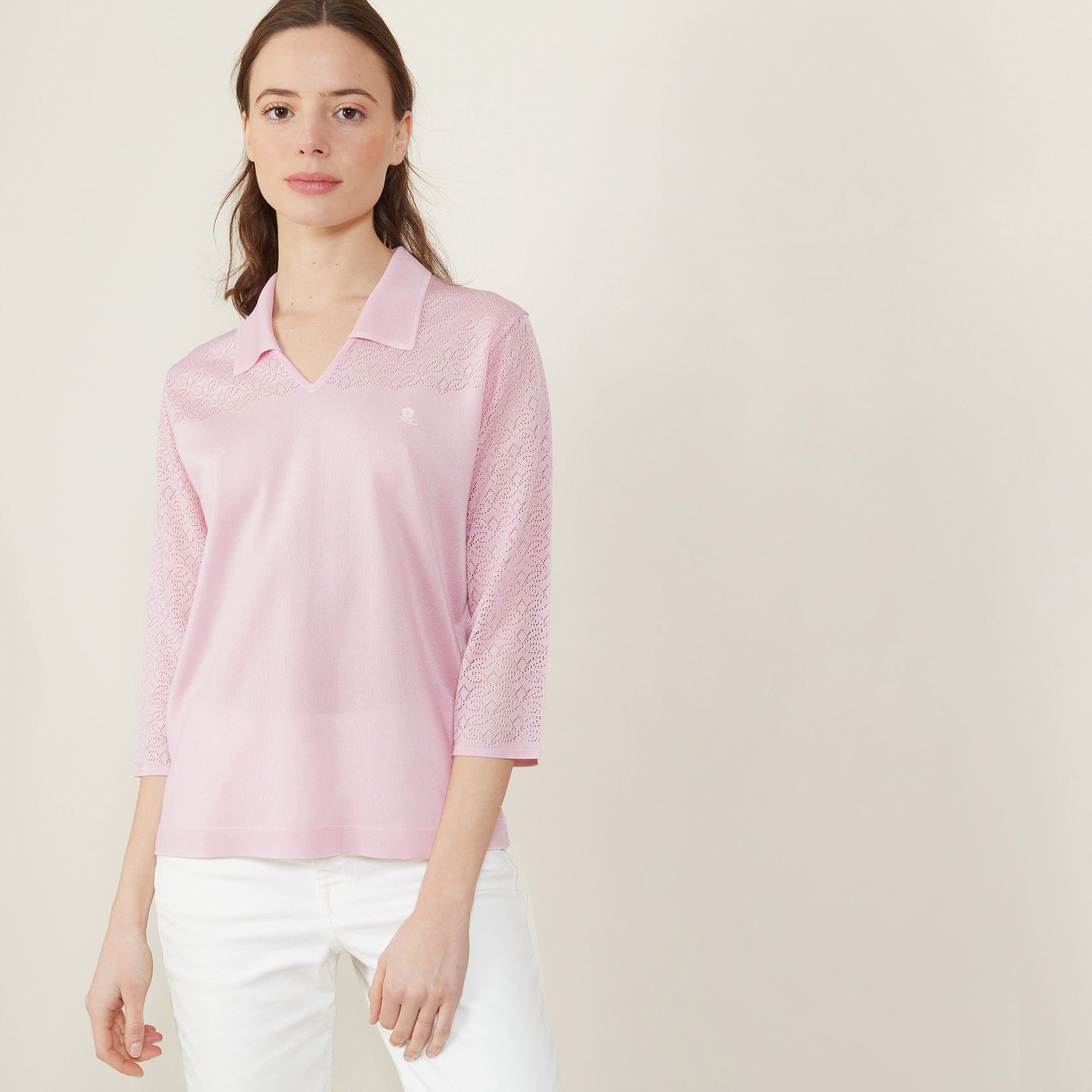 Polo ajouré manches 3/4 - Anaelle 2733 rose - 24 Rose clair