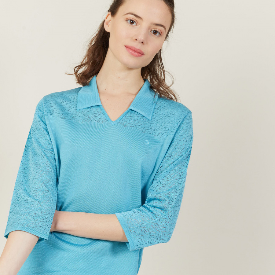 3/4 sleeve openwork polo shirt - Anaelle