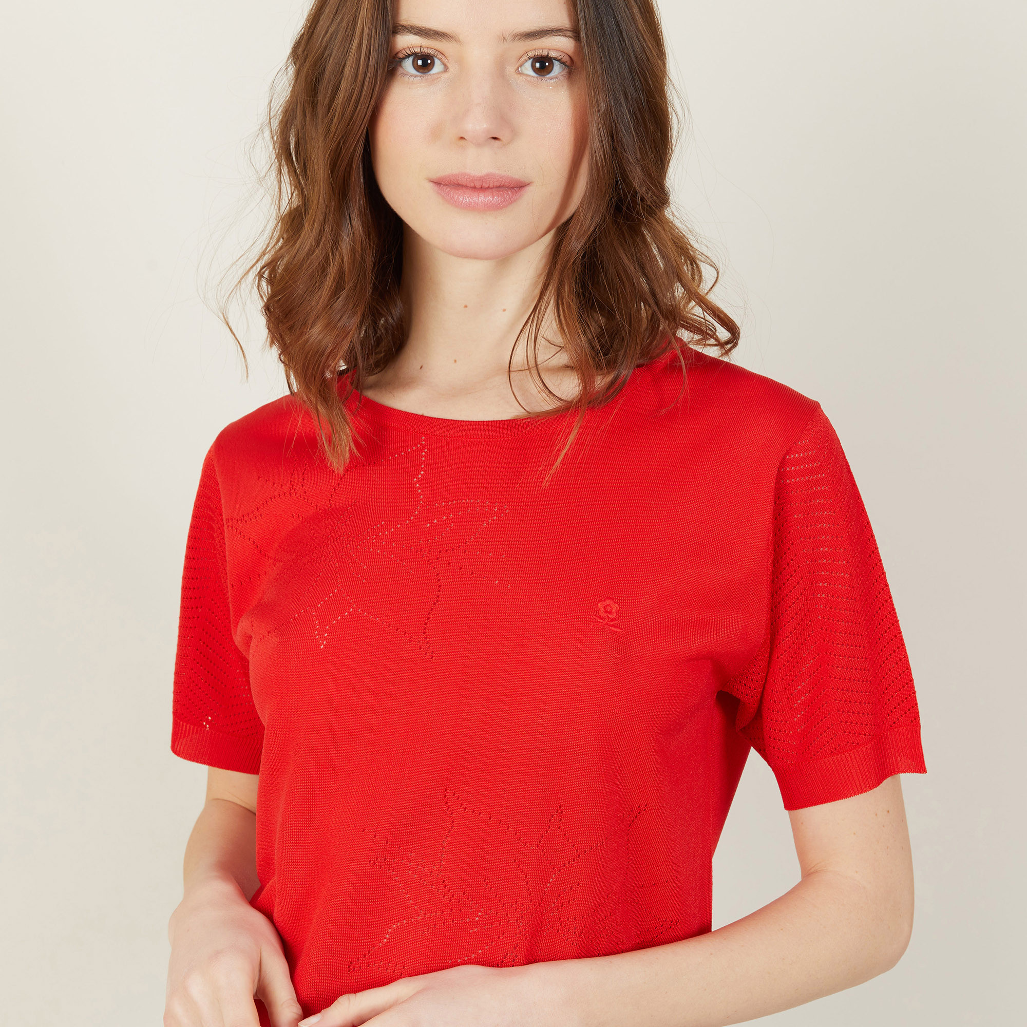 T-shirt manches courtes en Fil Lumière - Adeline 9983 basque - 52 Rouge
