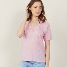 Short-sleeved polo shirt with tie collar - Ava