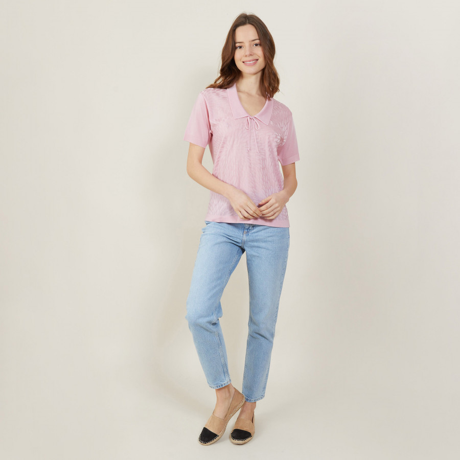 Short-sleeved polo shirt with tie collar - Ava