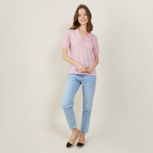 Short-sleeved polo shirt with tie collar - Ava