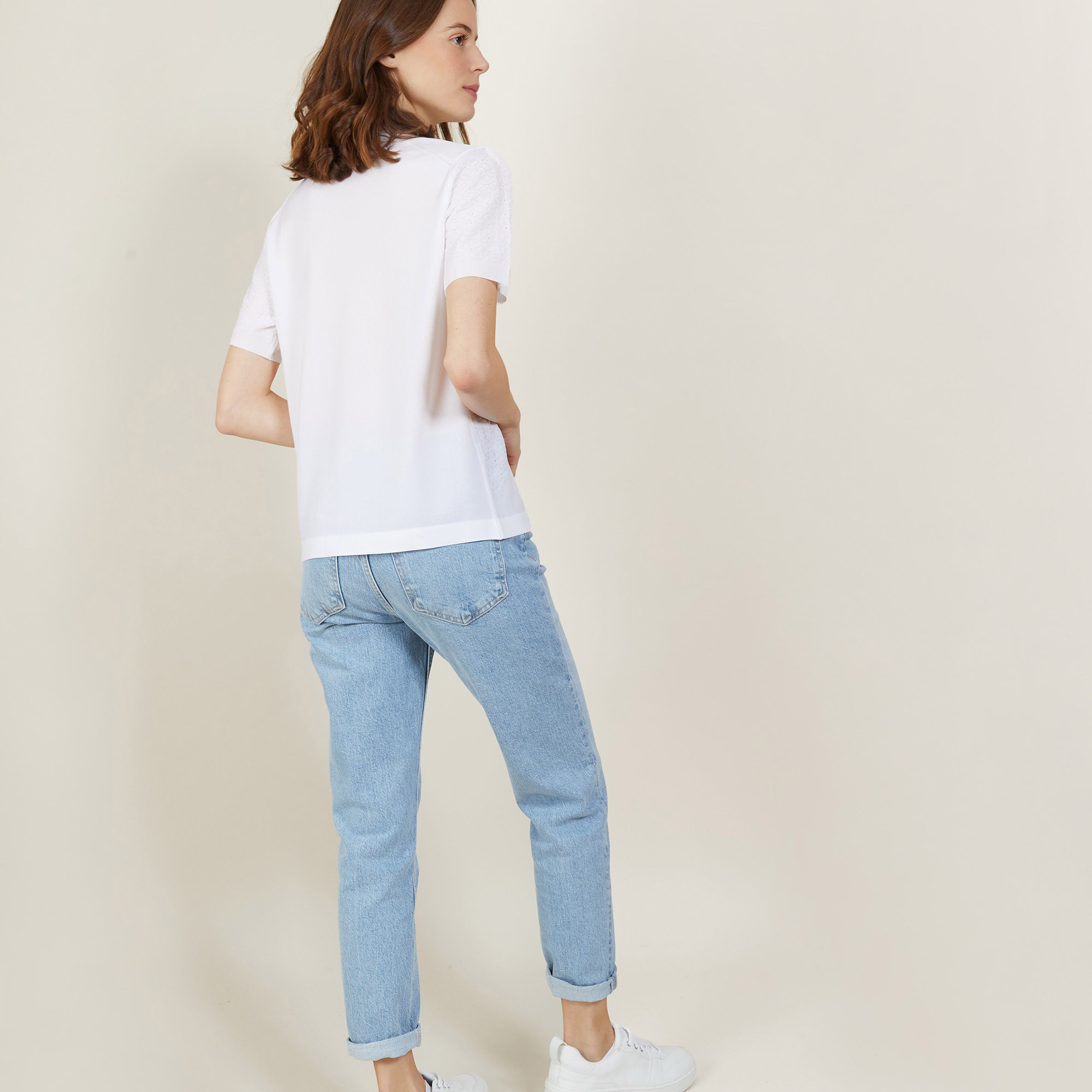 Polo manches courtes à motifs - Angie 0330 blanc - 02 Blanc