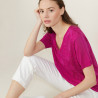 T-shirt col V à motifs en Fil Lumière - Amy 2713 love - 79 Rose vif