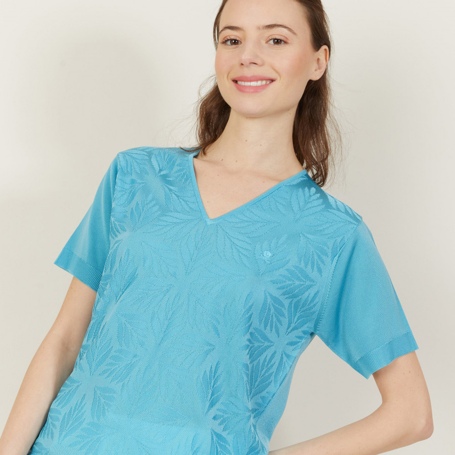 T-shirt col V à motifs en Fil Lumière - Ammy