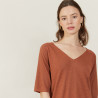 T-shirt manches coudes en lin flammé - Bonbon 7230 epice -  46 Marron clair