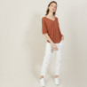 T-shirt manches coudes en lin flammé - Bonbon 7230 epice -  46 Marron clair