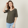 T-shirt manches coudes en lin flammé - Bonbon 7212 fusain - 83 Kaki