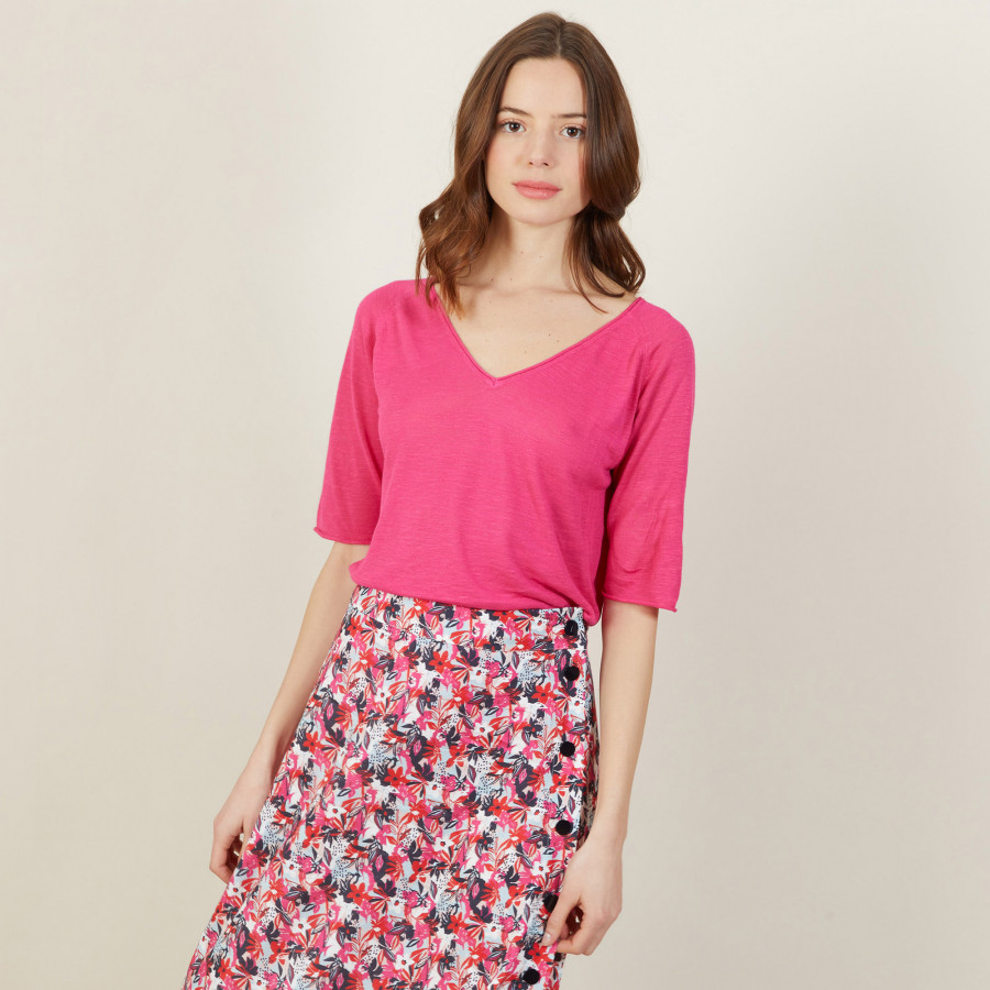 Camiseta manga cotovelo linho flamed - Bonbon