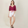 T-shirt manches coudes en lin flammé - Bonbon 7282 Rubis - 51 Bordeaux