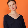 T-shirt manches coudes en lin flammé - Bonbon 7240 marine - 05 Bleu marine