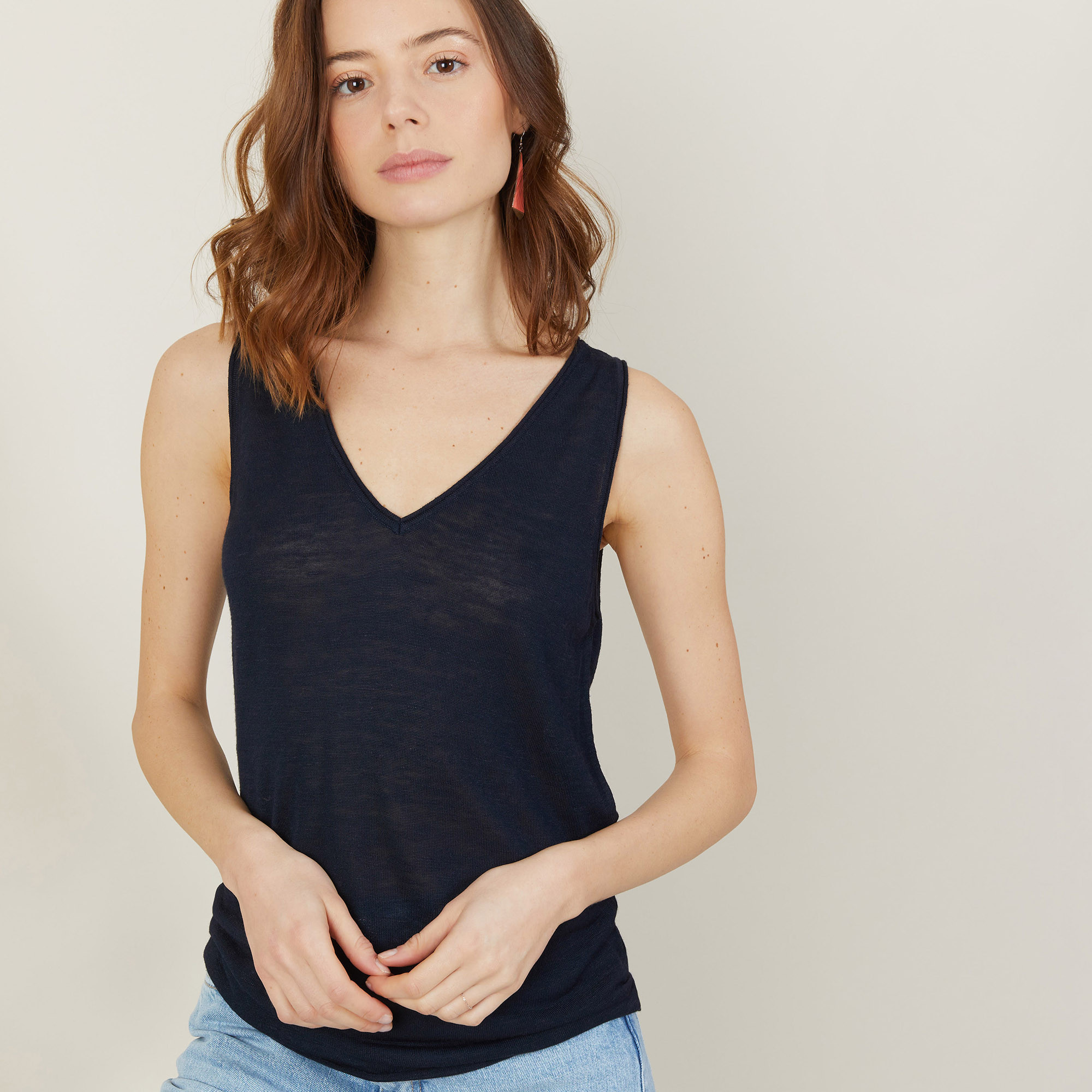 V-neck slub linen tank top - Boréal