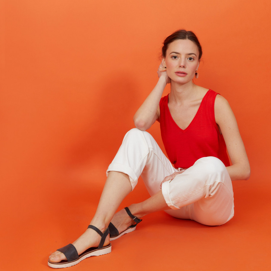 Débardeur col V en lin flammé - Boréal