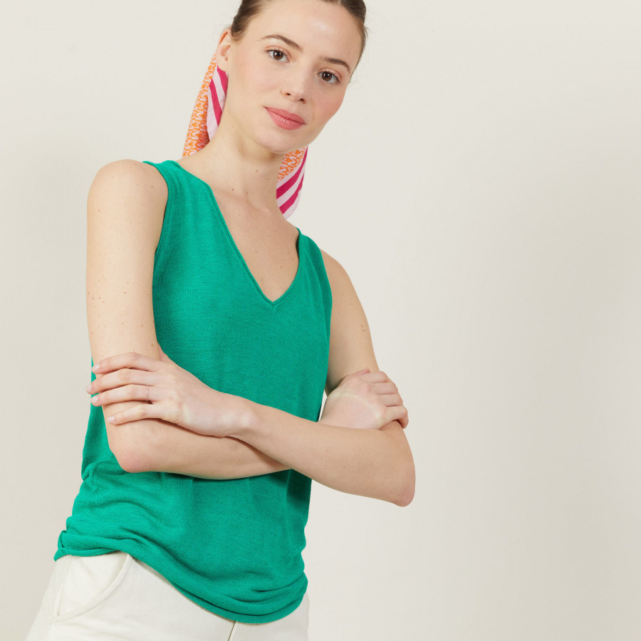 Débardeur col V en lin flammé - Boréal