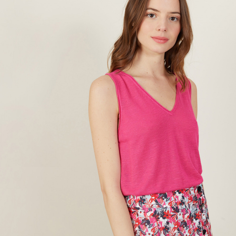 Débardeur col V en lin flammé - Boréal