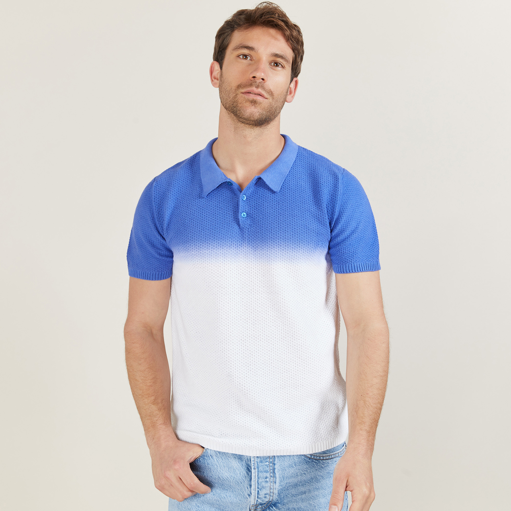 Polo dégradé en coton et lin - Django 6921altitude blanc tie and dye - 06 Bleu moyen