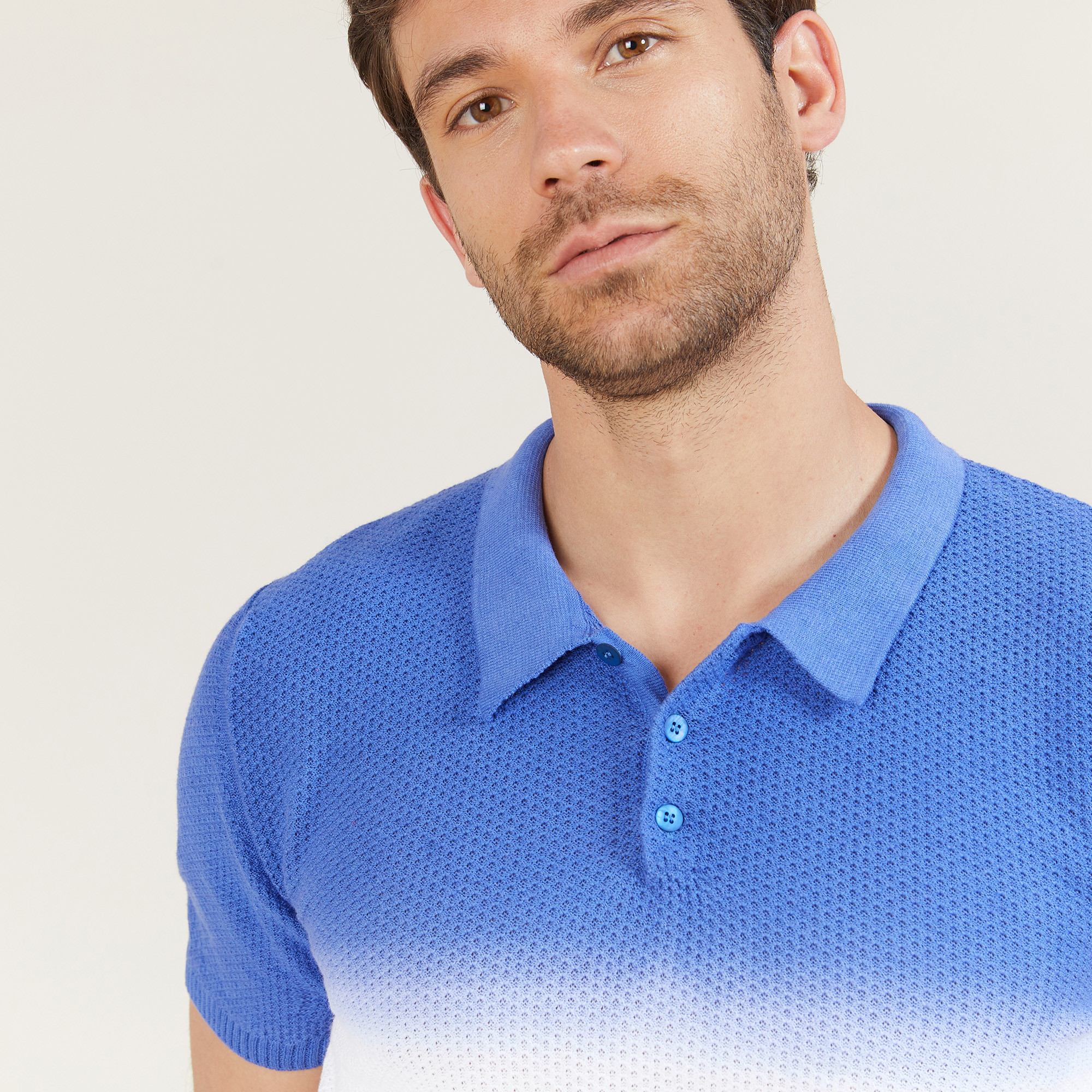 Polo dégradé en coton et lin - Django 6921altitude blanc tie and dye - 06 Bleu moyen