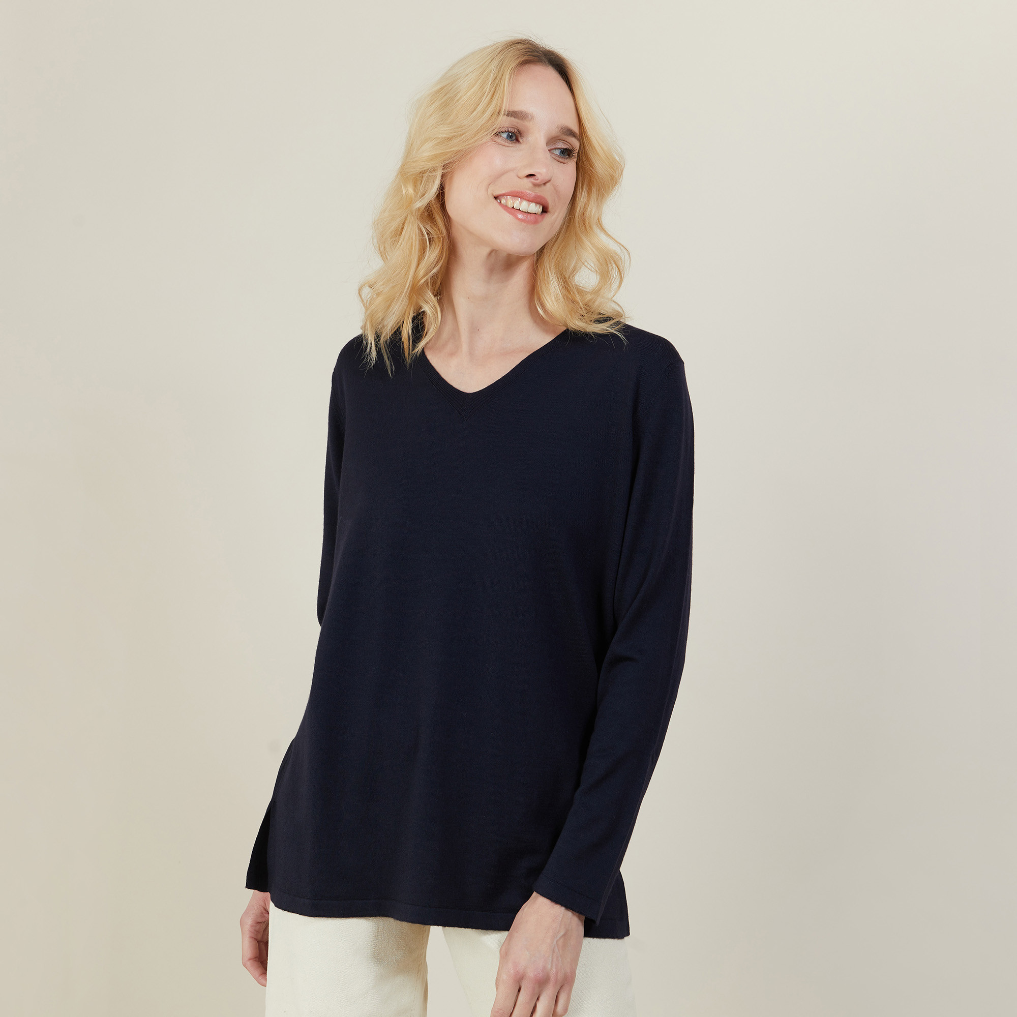 Pull col V Cité 6184 Garance - 26 Rose foncé