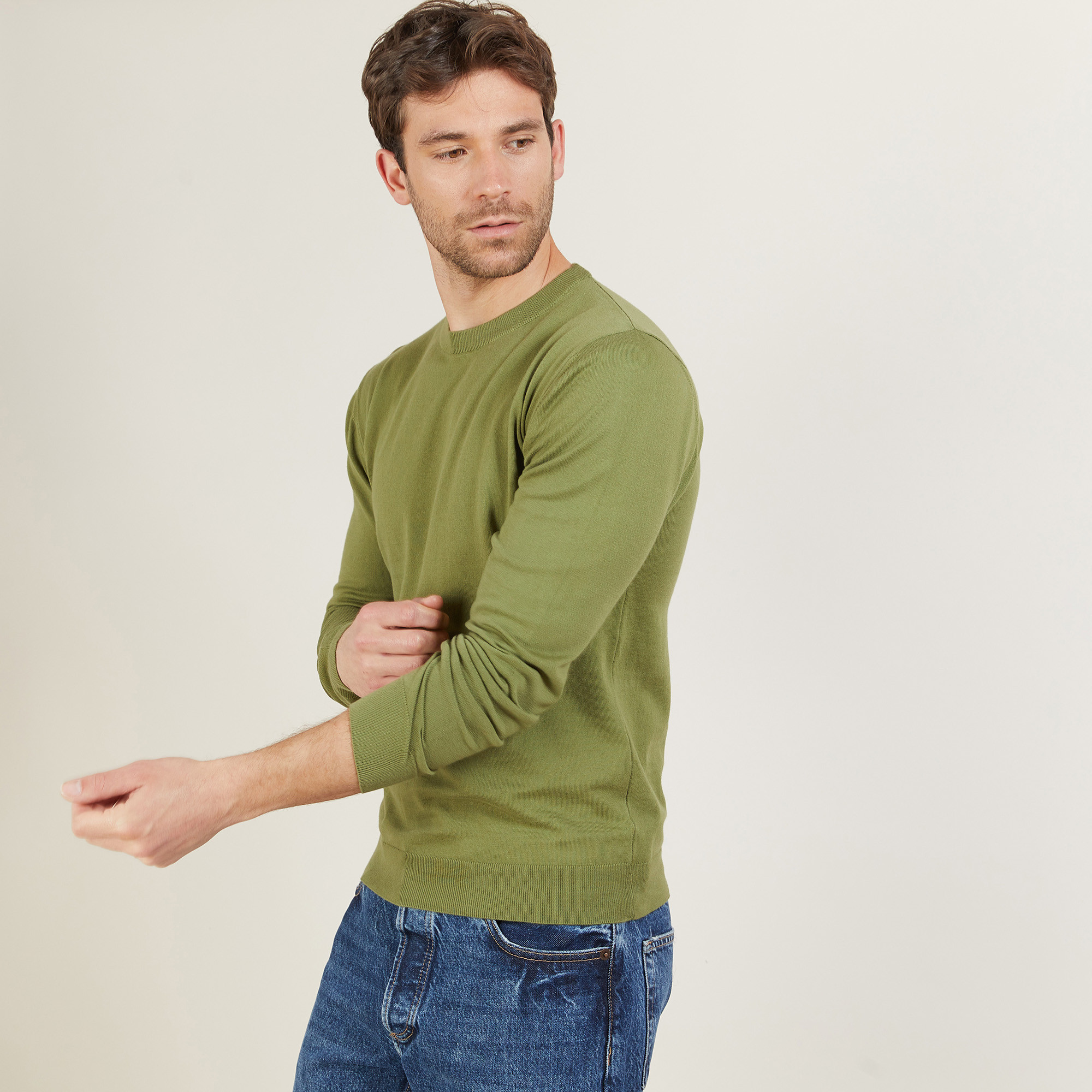 Pull col rond en coton - Balboa 6851 maquis - 83 Kaki