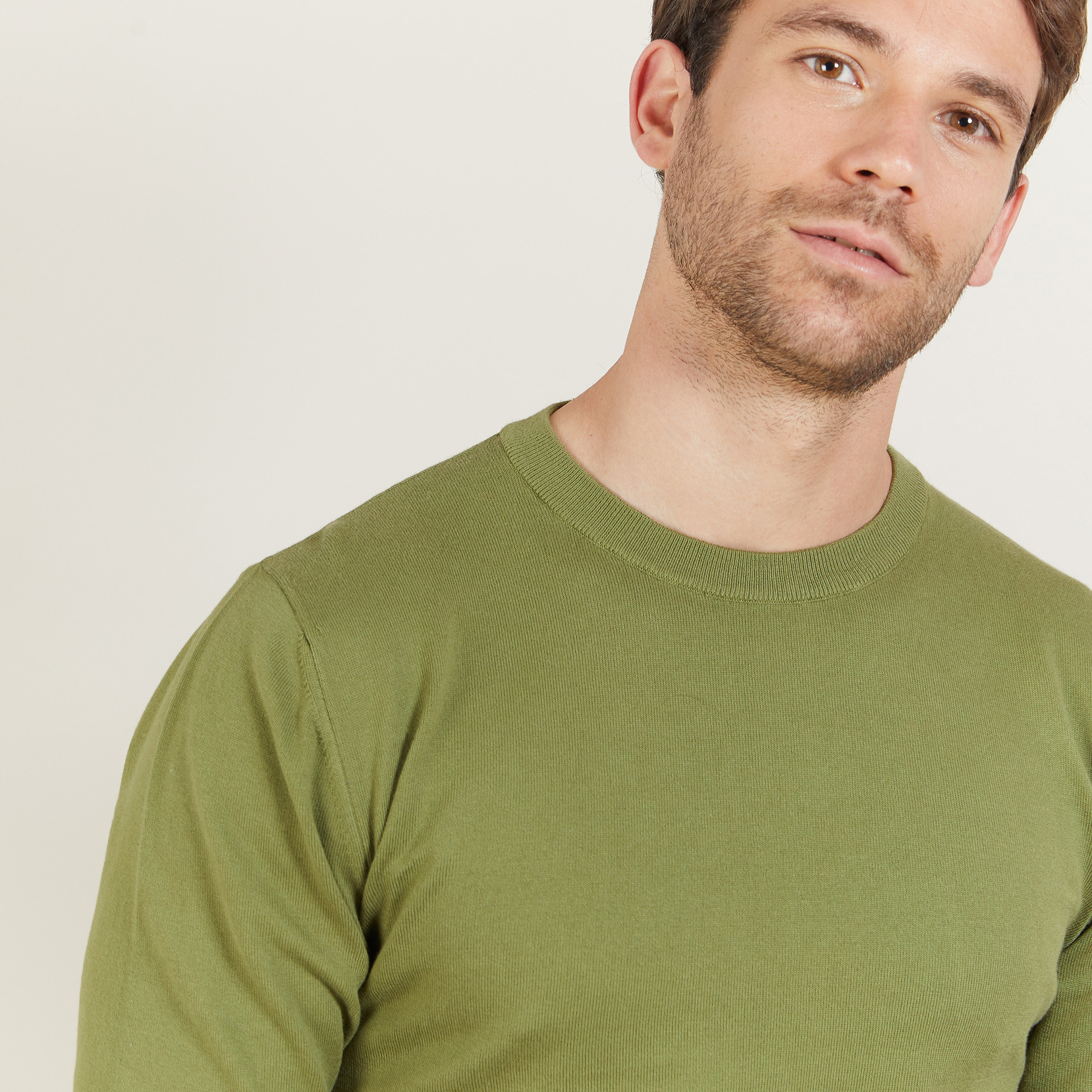 Pull col rond en coton - Balboa 6851 maquis - 83 Kaki