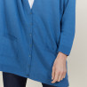 Long gilet en laine avec poches - Anne-Sophie 6141 Indigo - 06 Bleu moyen