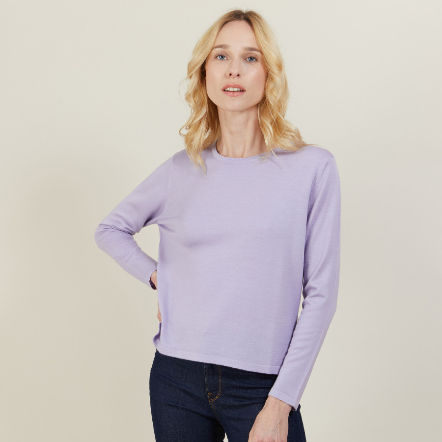 Pull court en laine mérinos - Les Halles 6191 clochette - 16 Violet clair