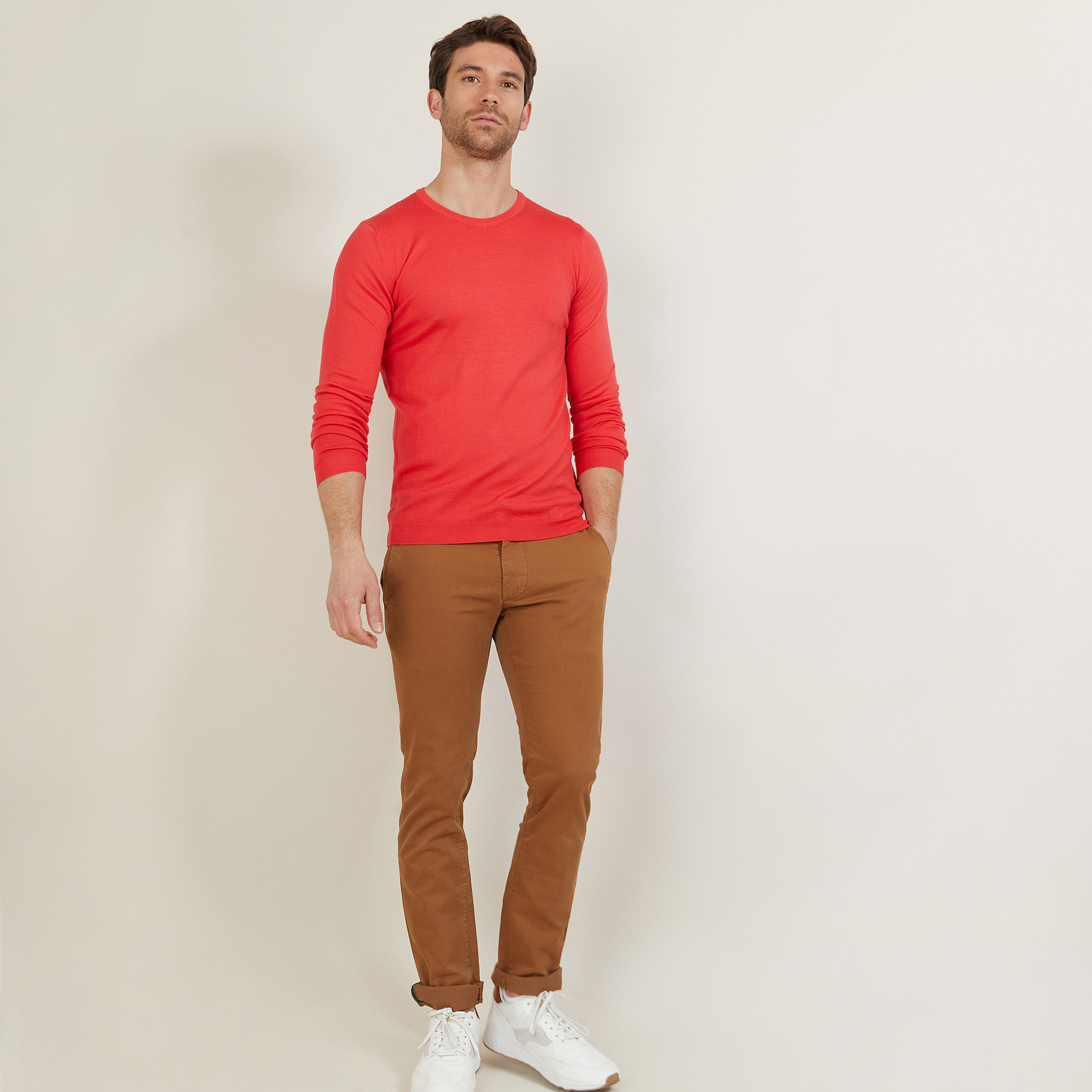 Pull ras du cou en laine mérinos - Bertille 6081 berlingot - 52 Rouge